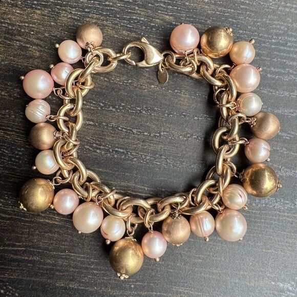 Vintage Honora Bronze Pink Freshwater Cultured Pearl Charm Bracelet 7.5” Italy - Picture 14 of 15